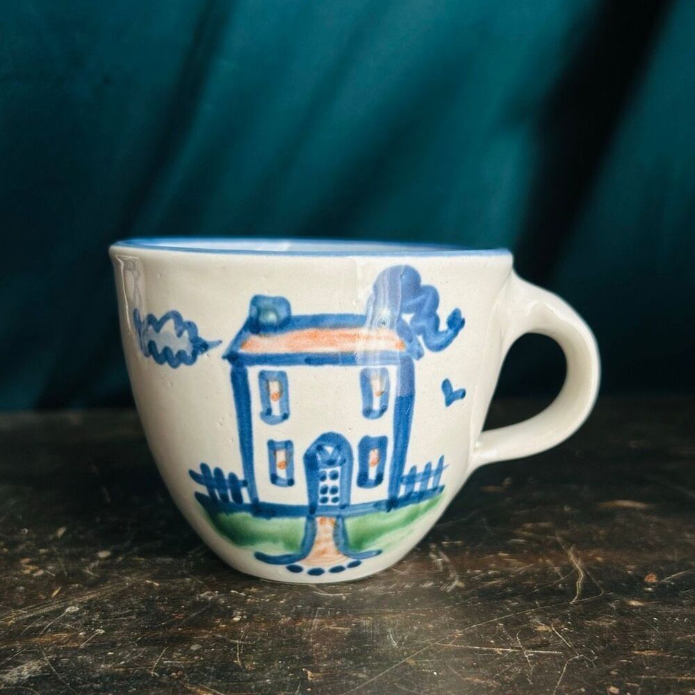 M. A. Hadley Signed Pottery House Home Cup Mug Hand Painted “The End” USA